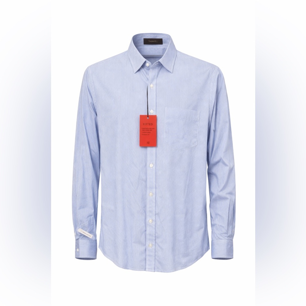 Tasso Elba Light Blue Pinstripe Button-Down Mens Shirt – Fitted – Size L – NWT